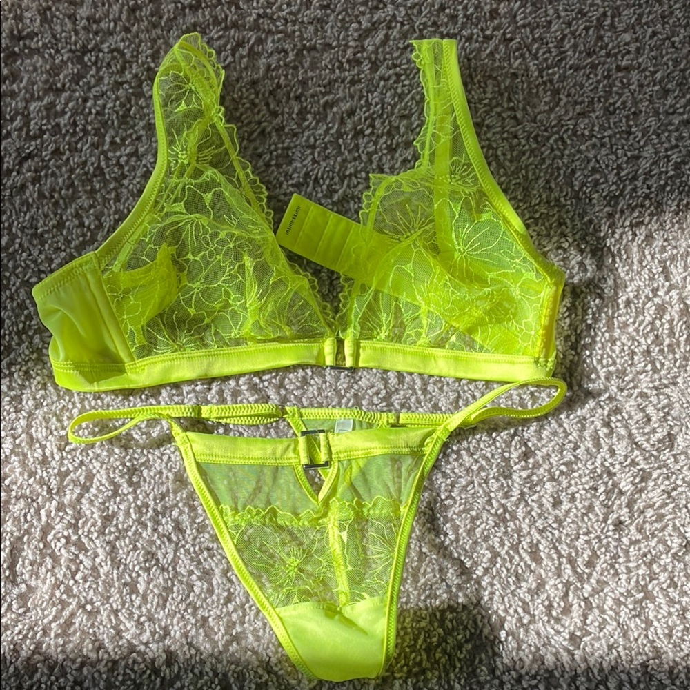Lace Lingerie Set in Neon Yellow